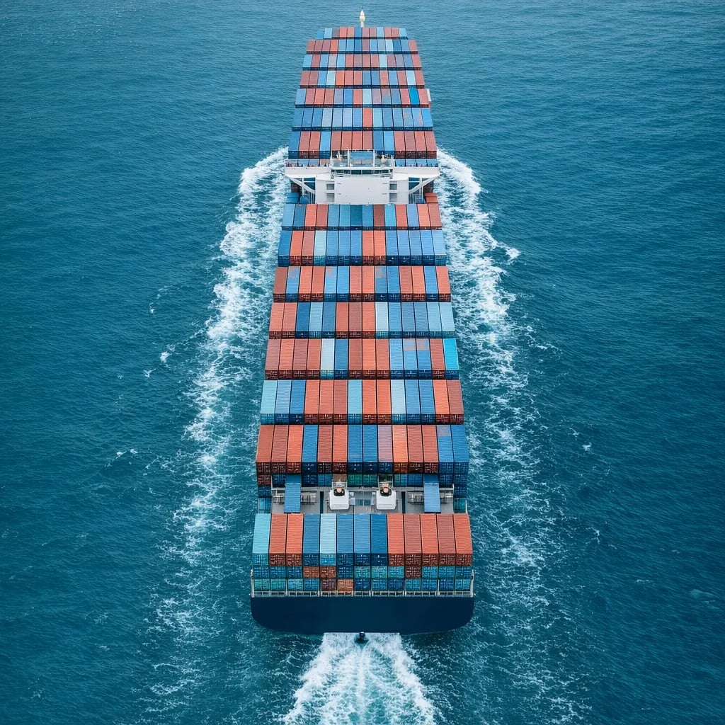 Illustration d’un cargo chargé de conteneurs en mer